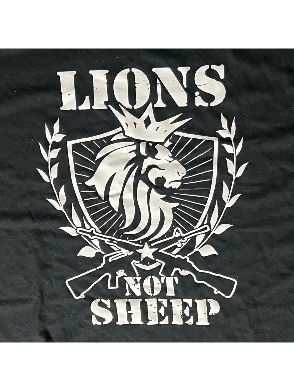 “Lions not sheep” t-shirt Black White Lion Crown Guns AK 47 Rifle Patriot NRA XL